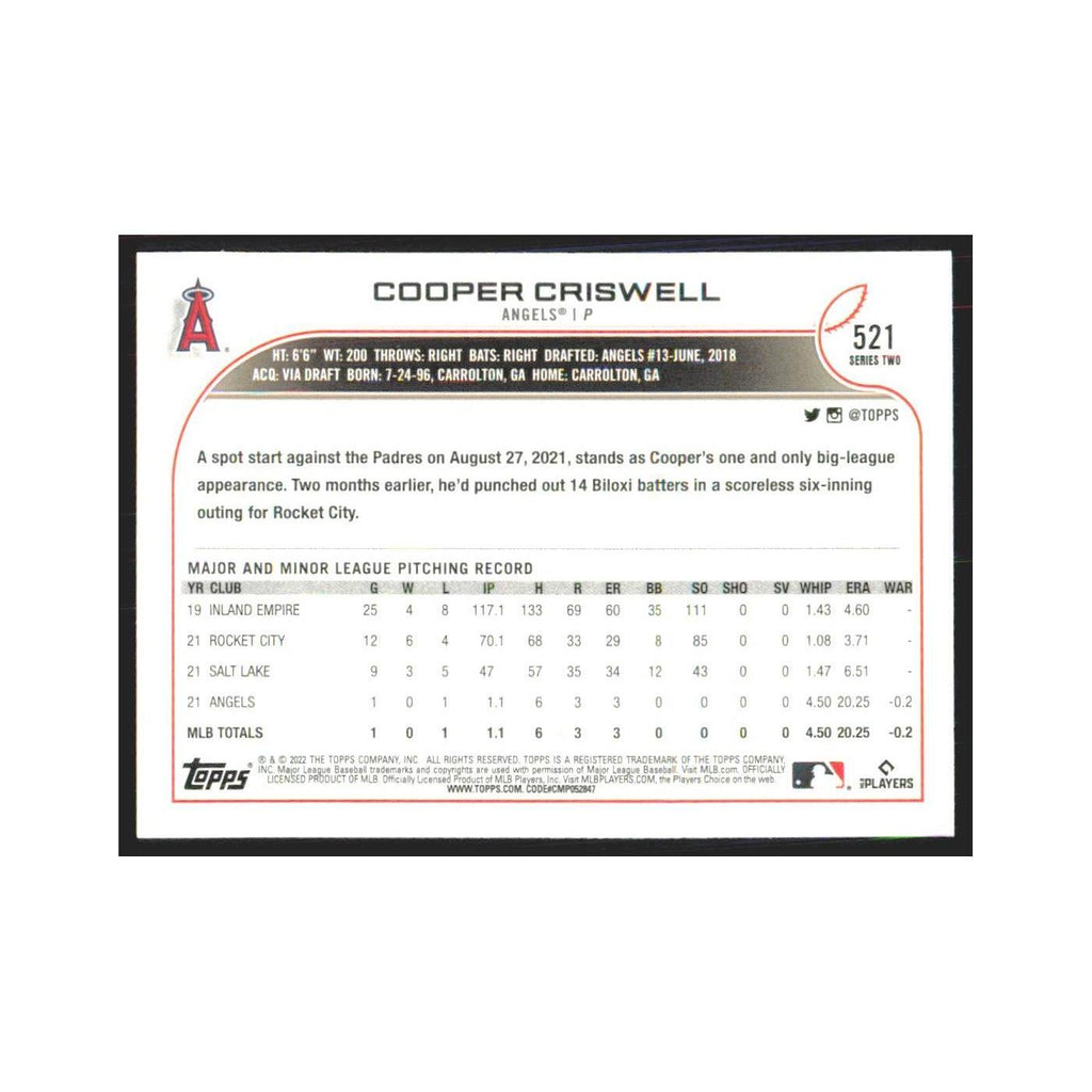 2022 Topps Cooper Criswell RC Angels #521