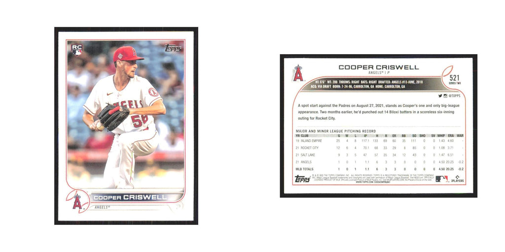 2022 Topps Cooper Criswell RC Angels #521