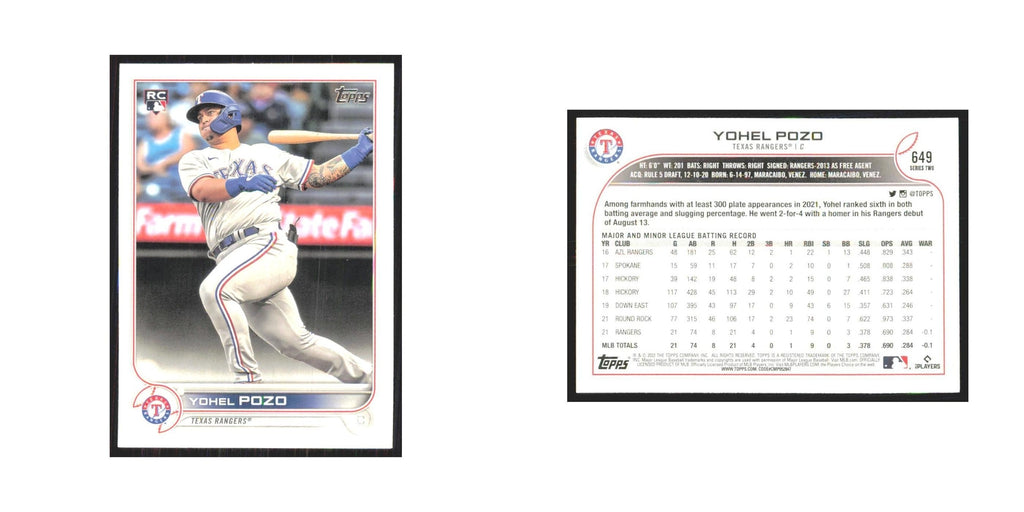 2022 Topps Yohel Pozo RC Rangers #649