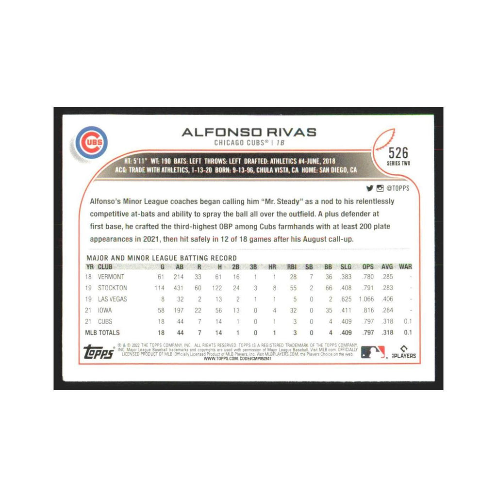 2022 Topps Alfonso Rivas RC Cubs #526