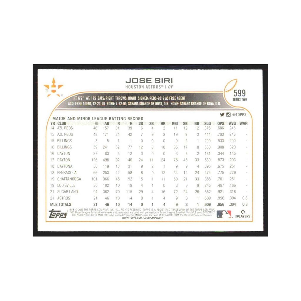 2022 Topps Jose Siri RC Astros #599