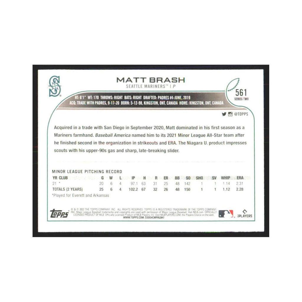 2022 Topps Matt Brash RC Mariners #561