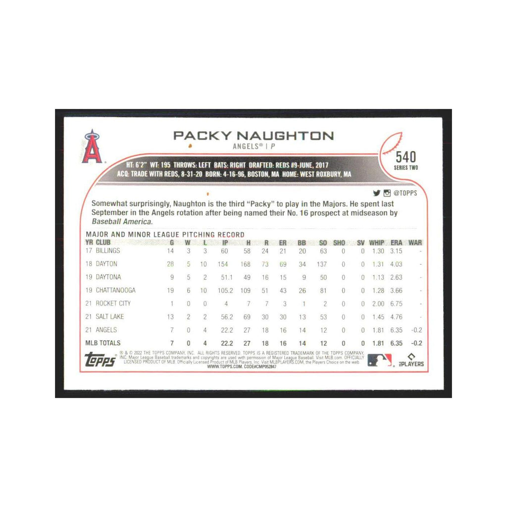 2022 Topps Packy Naughton RC Angels #540