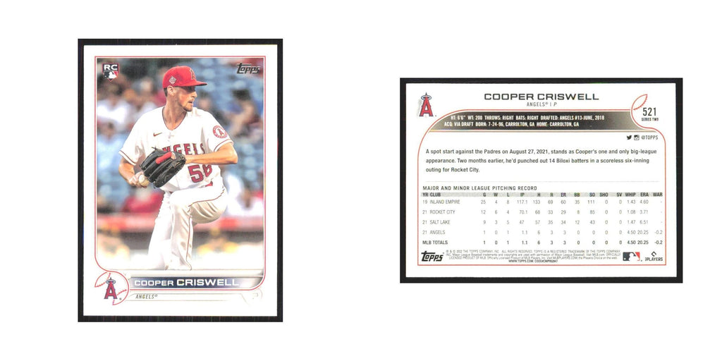2022 Topps Cooper Criswell RC Angels #521