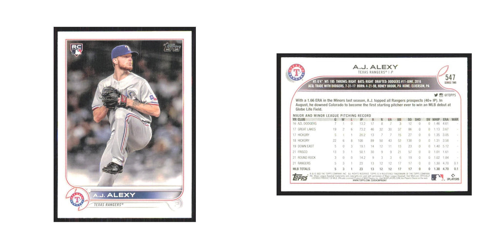 2022 Topps A.J. Alexy RC Rangers #547