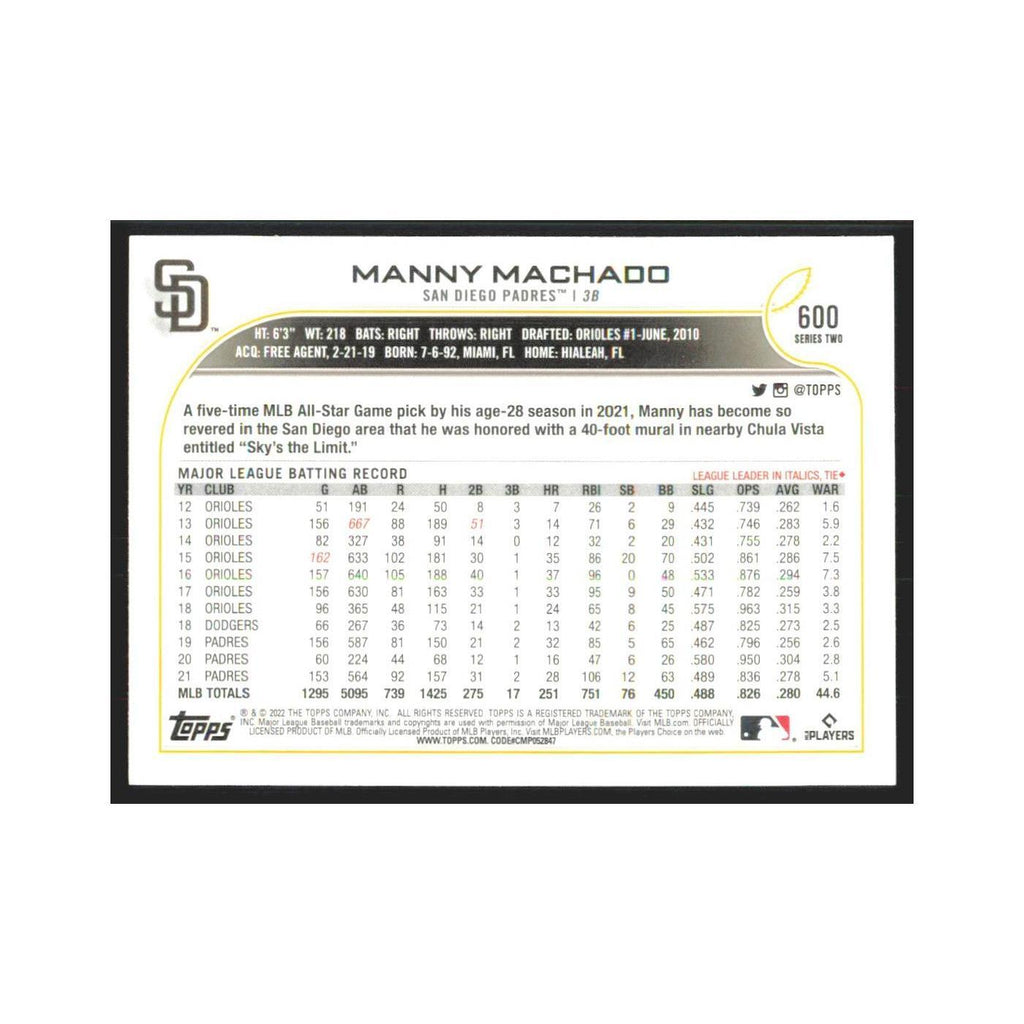 2022 Topps Manny Machado Padres #600