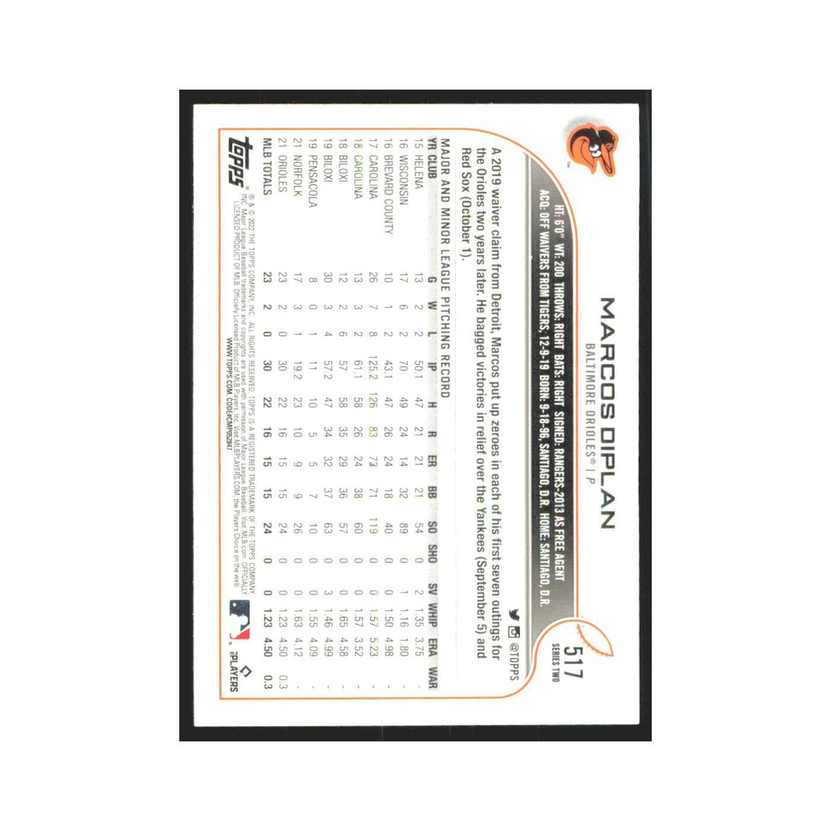 2022 Topps Marcos Diplan RC Orioles #517