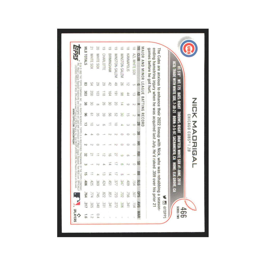 2022 Topps Nick Madrigal Cubs #466