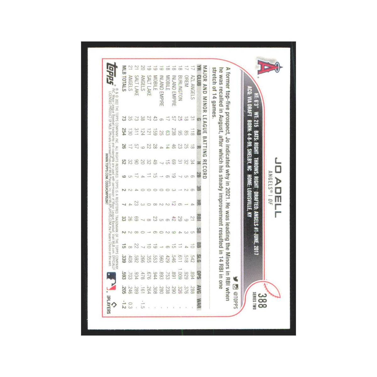 2022 Topps Jo Adell Angels #388