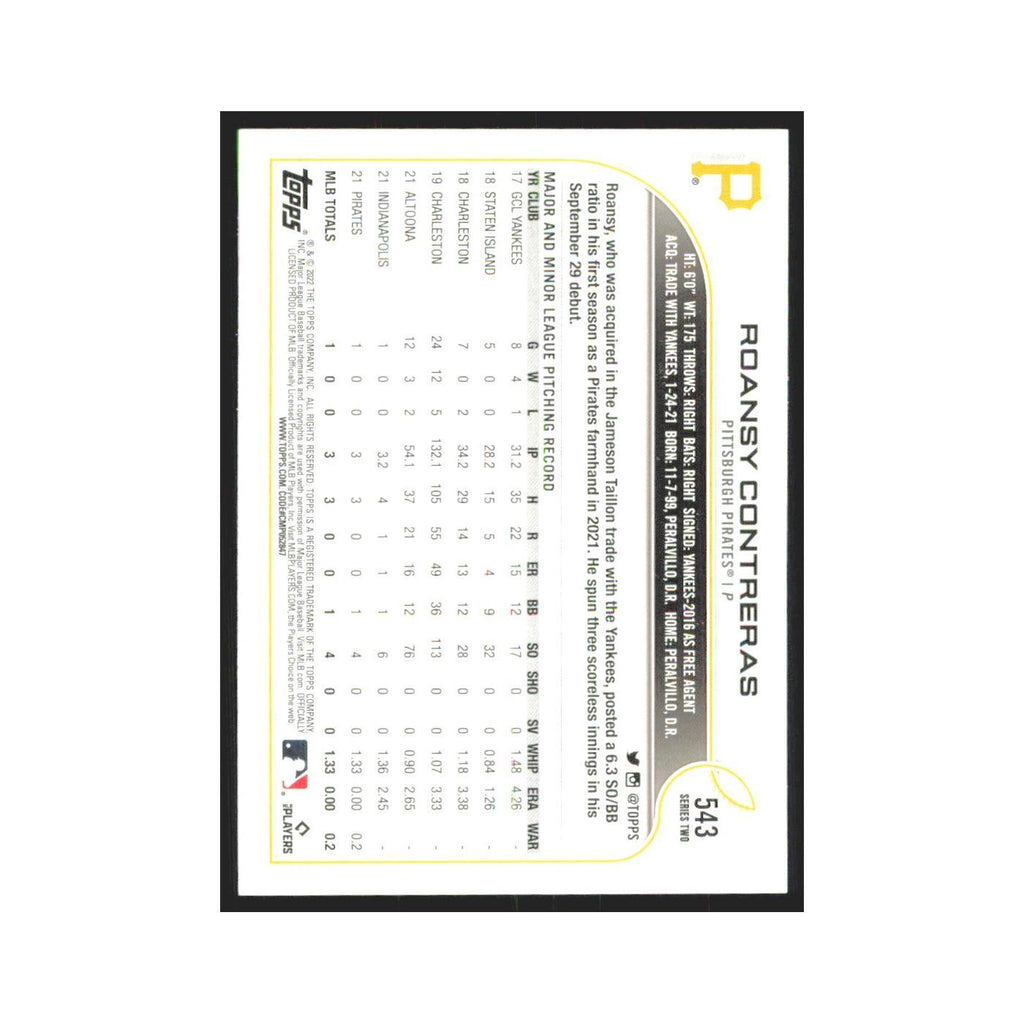 2022 Topps Roansy Contreras RC Pirates #543