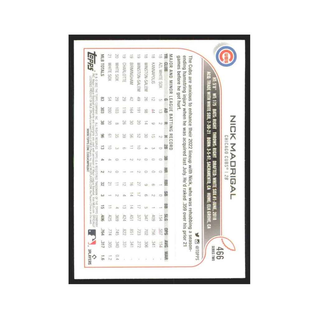 2022 Topps Nick Madrigal Cubs #466