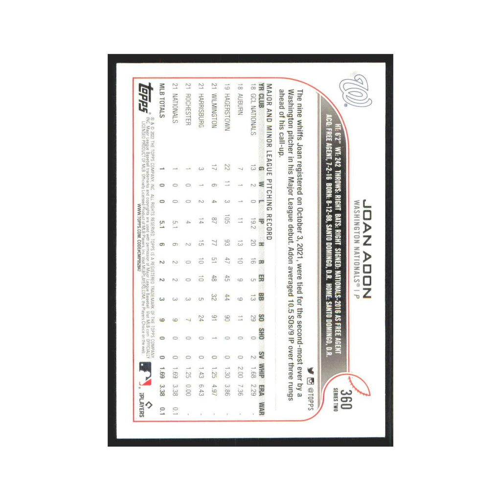 2022 Topps Joan Adon RC Nationals #360