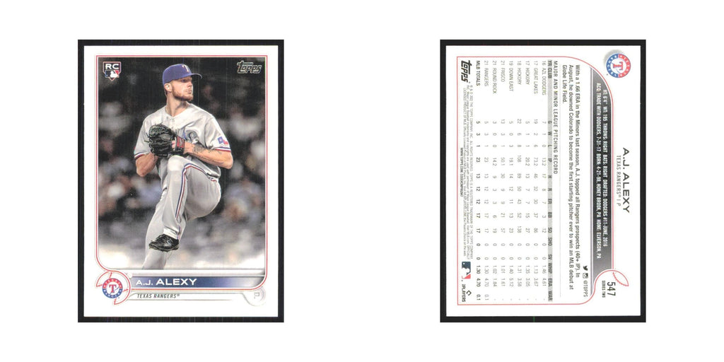 2022 Topps A.J. Alexy RC Rangers #547