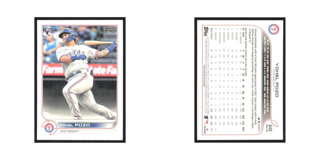2022 Topps Yohel Pozo RC Rangers #649