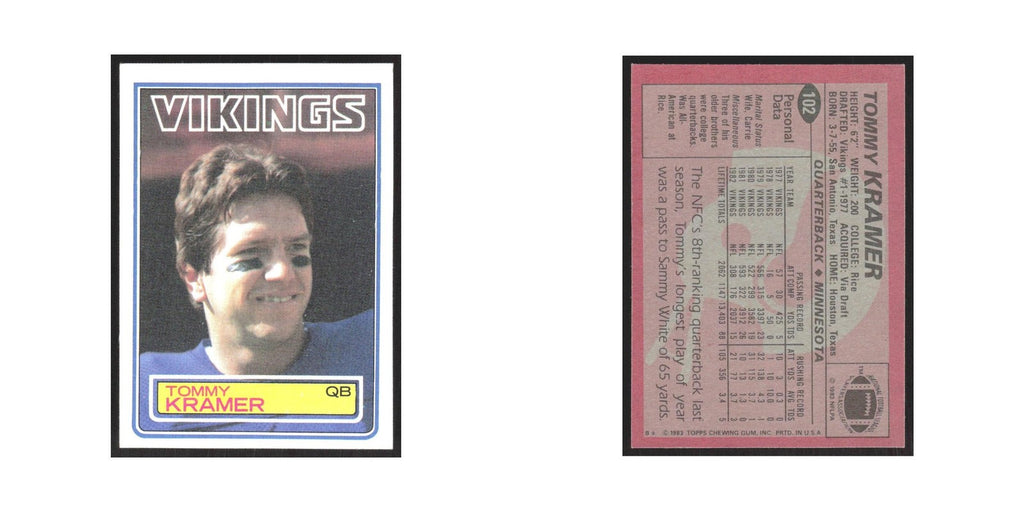 1983 Topps Tommy Kramer Vikings #102