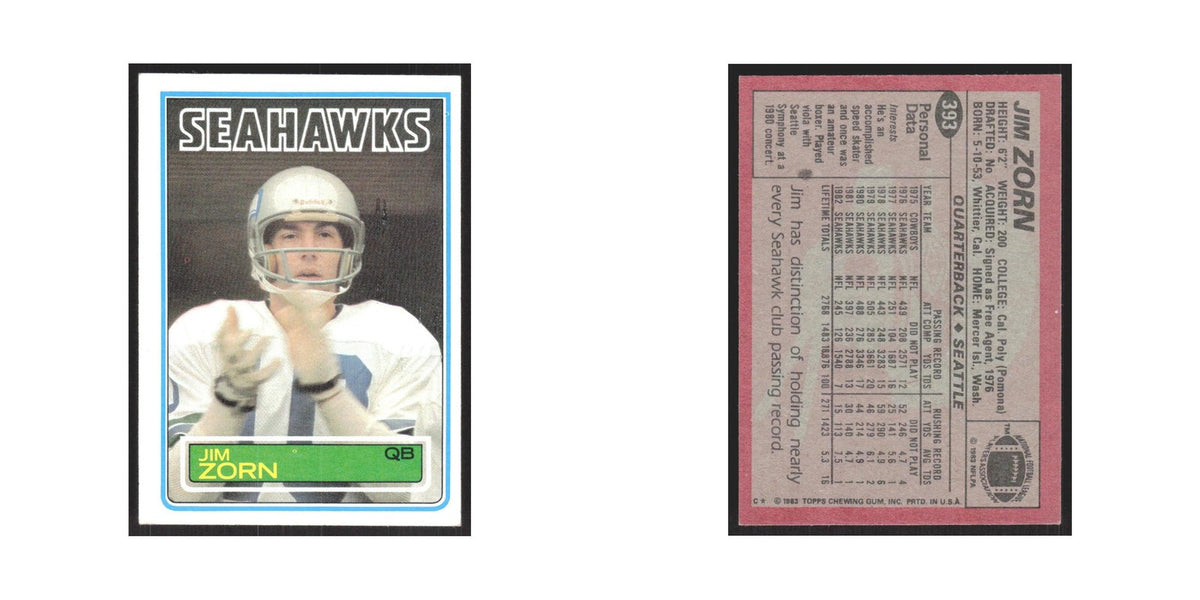 1983 Topps Jim Zorn Seahawks #393