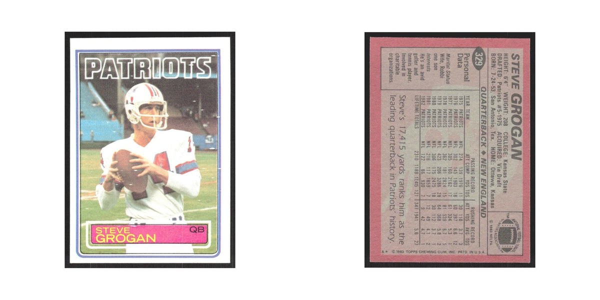 1983 Topps Steve Grogan Patriots #329