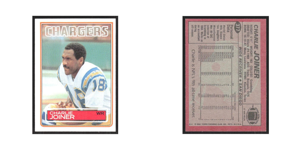 1983 Topps Charlie Joiner San Diego Chargers #377