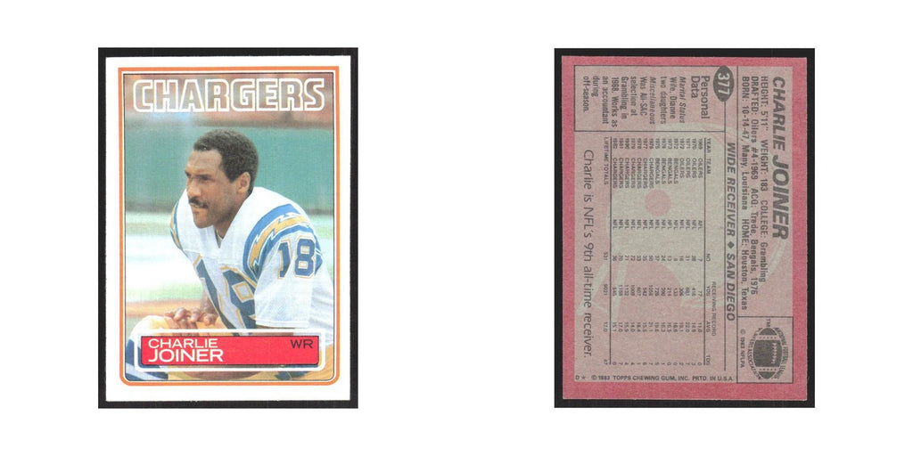 1983 Topps Charlie Joiner San Diego Chargers #377