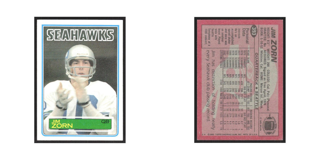 1983 Topps Jim Zorn Seahawks #393