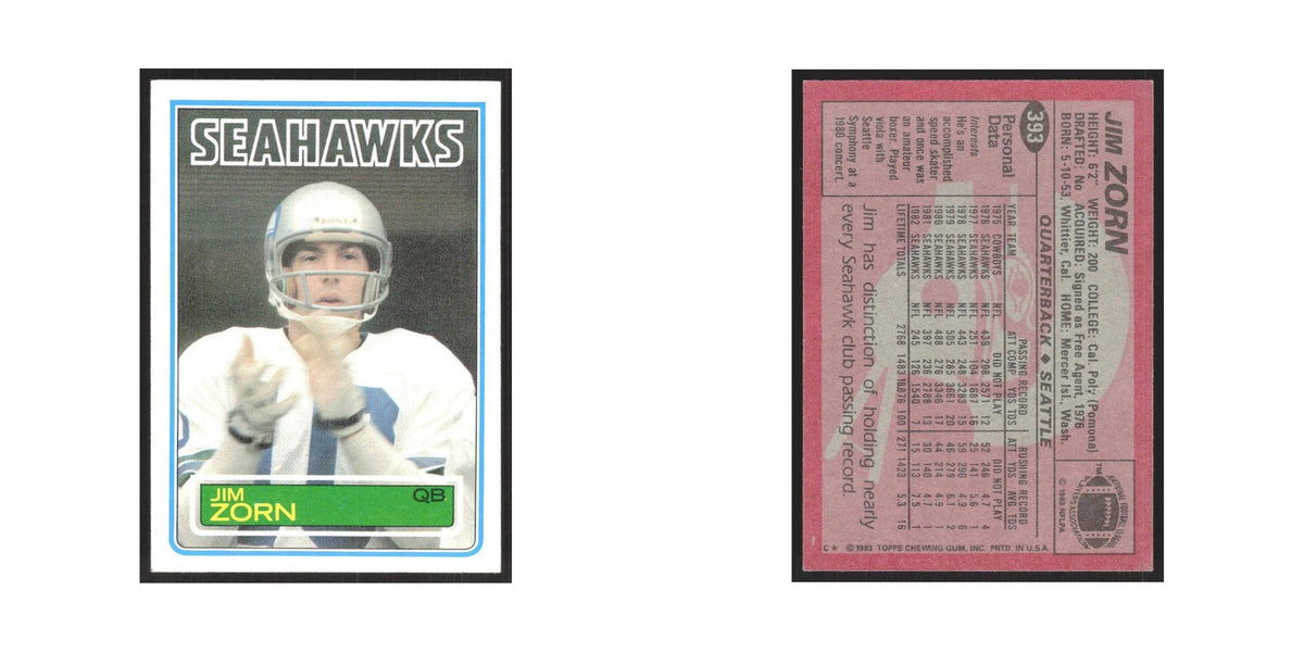 1983 Topps Jim Zorn Seahawks #393