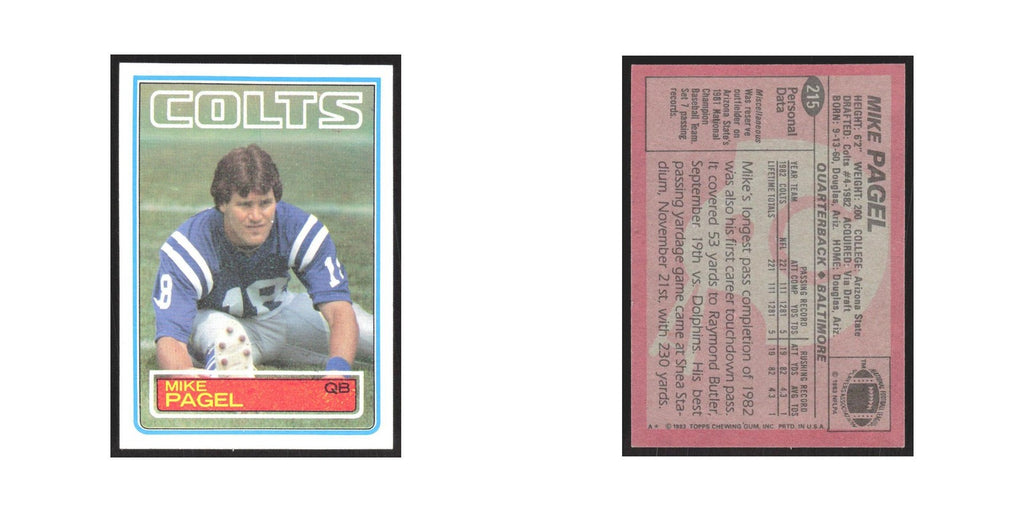 1983 Topps Mike Pagel Baltimore Colts #215