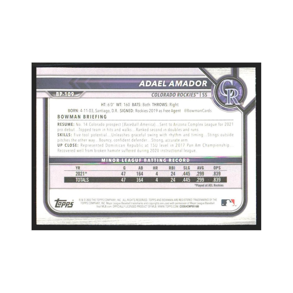 2022 Bowman Prospects Adael Amador Rockies #BP-109