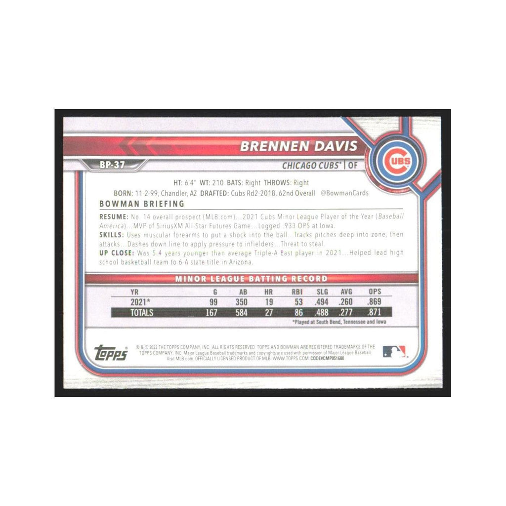 2022 Bowman Prospects Brennen Davis Cubs #BP-37