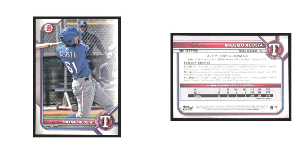 2022 Bowman Prospects Maximo Acosta Rangers #BP-113