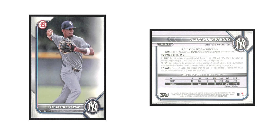 2022 Bowman Prospects Alexander Vargas Yankees #BP-140