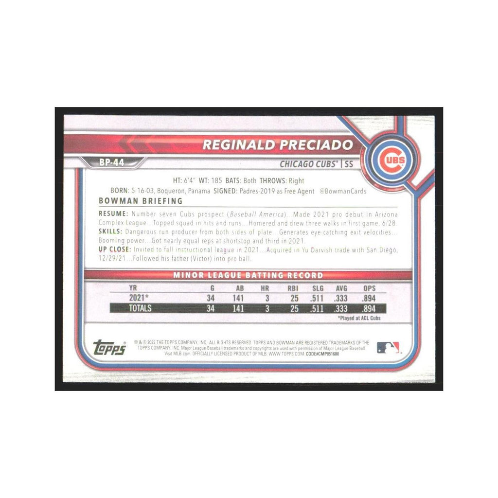 2022 Bowman Prospects Reginald Preciado Cubs #BP-44