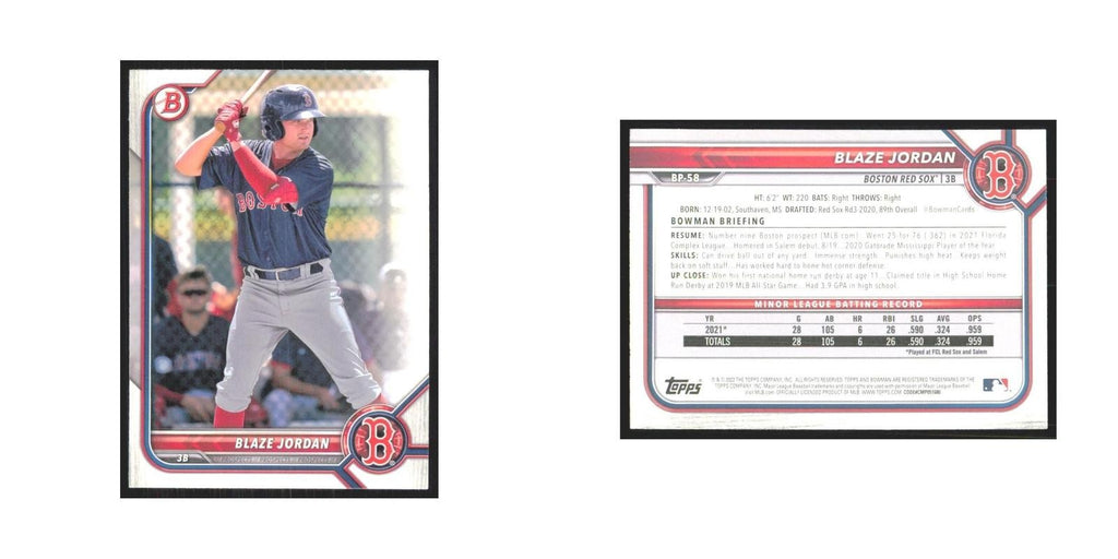 2022 Bowman Prospects Blaze Jordan Red Sox #BP-58