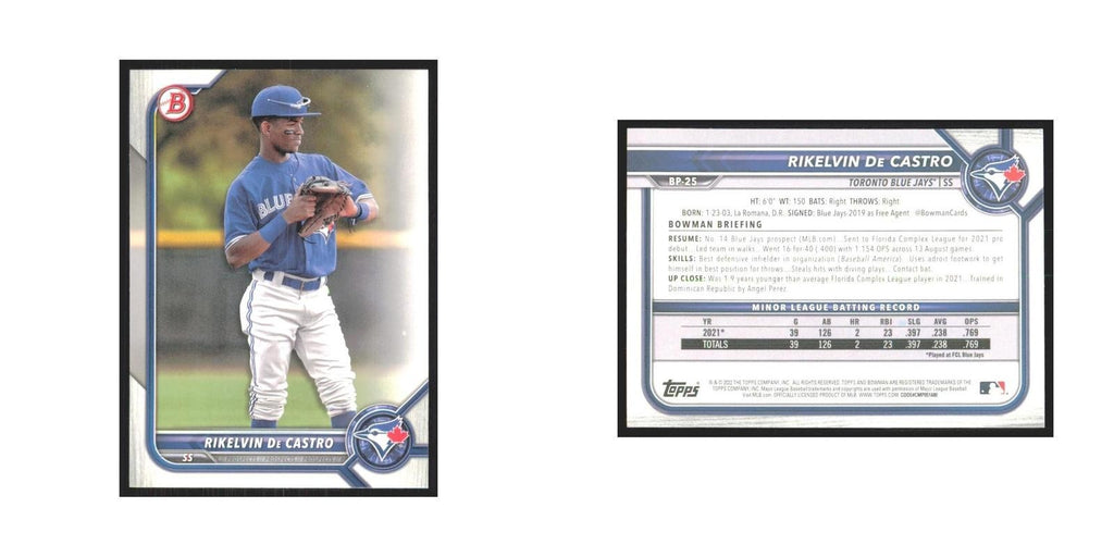 2022 Bowman Prospects Rikelvin De Castro Blue Jays #BP-25