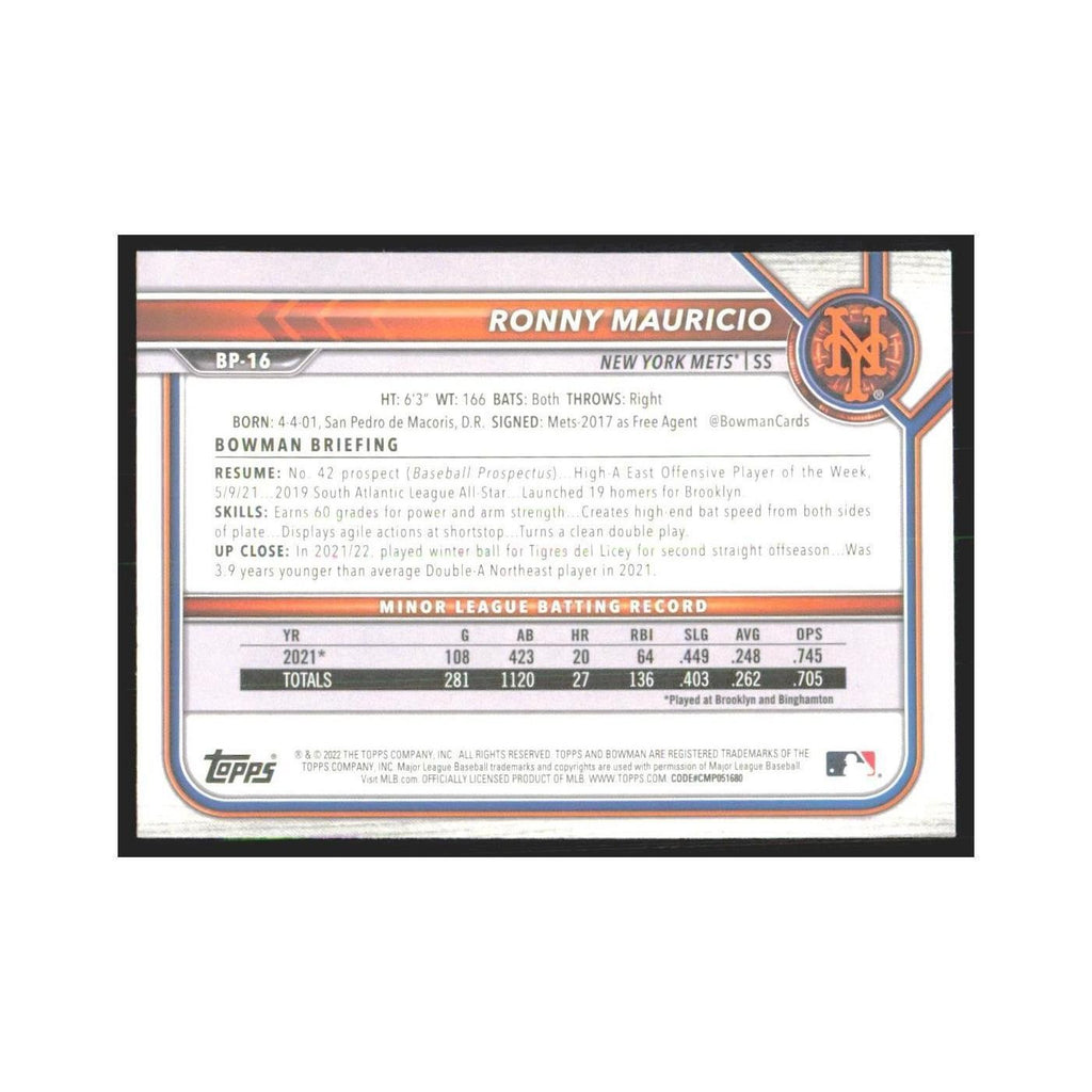2022 Bowman Prospects Ronny Mauricio Mets #BP-16