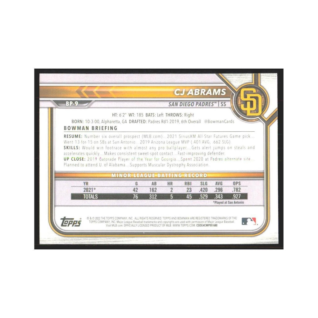 2022 Bowman Prospects CJ Abrams Padres #BP-9