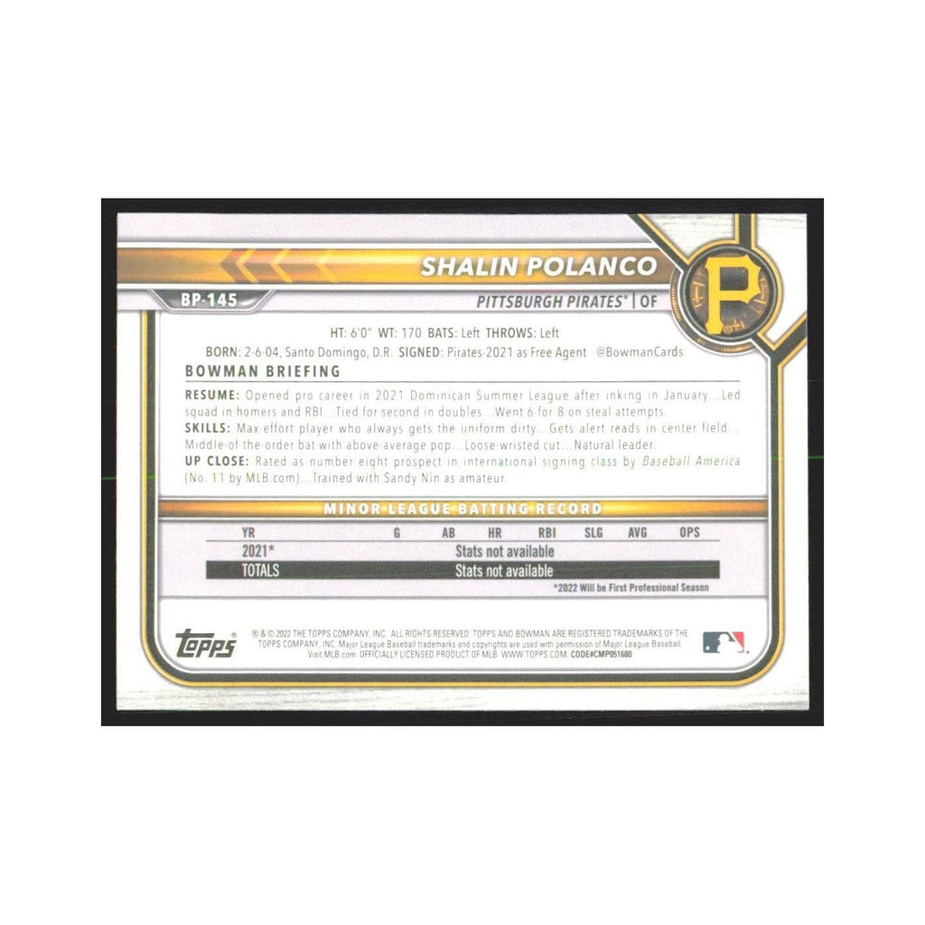 2022 Bowman Prospects Shalin Polanco Pirates #BP-145