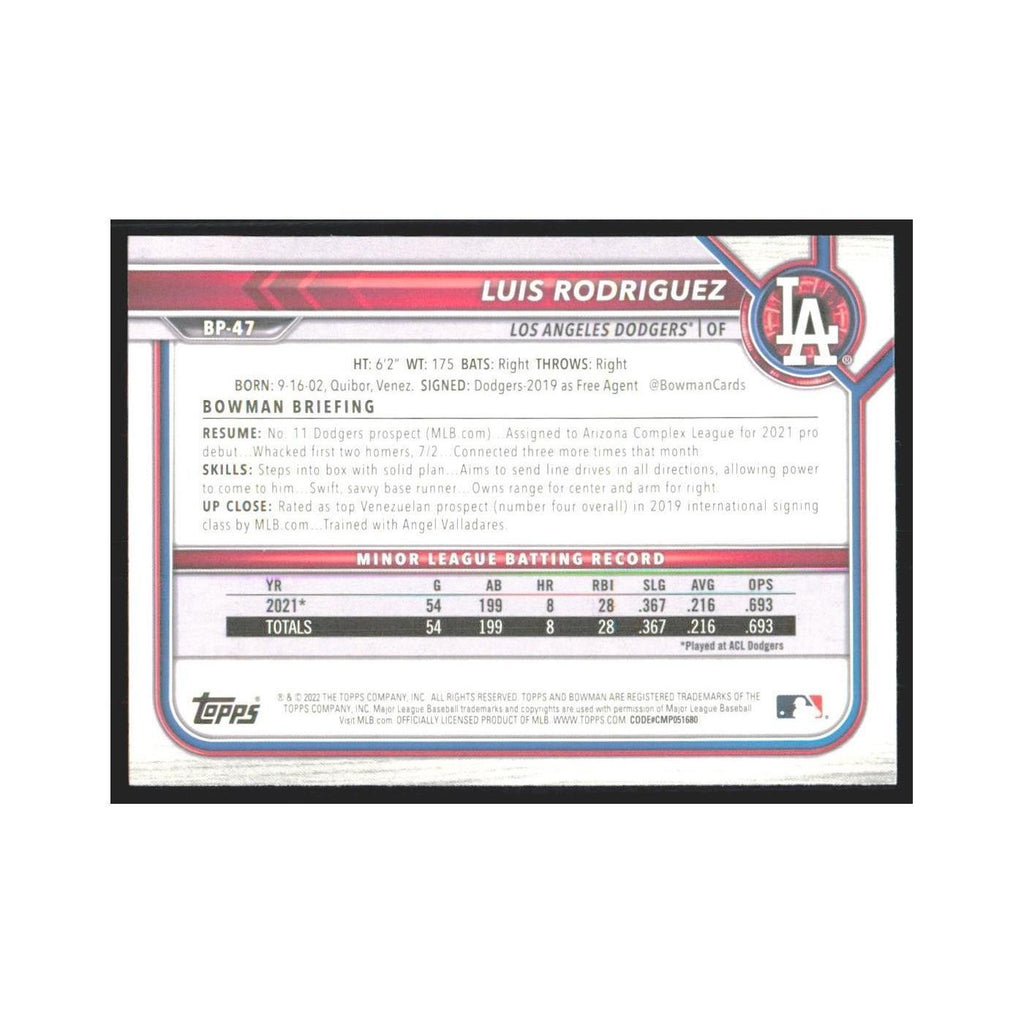 2022 Bowman Prospects Luis Rodriguez Dodgers #BP-47