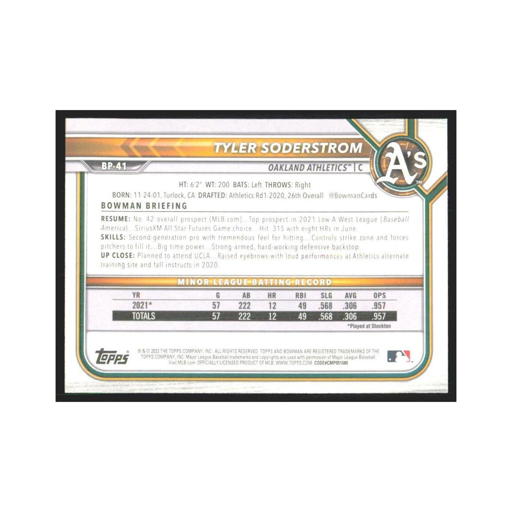 2022 Bowman Prospects Tyler Soderstrom Athletics #BP-41