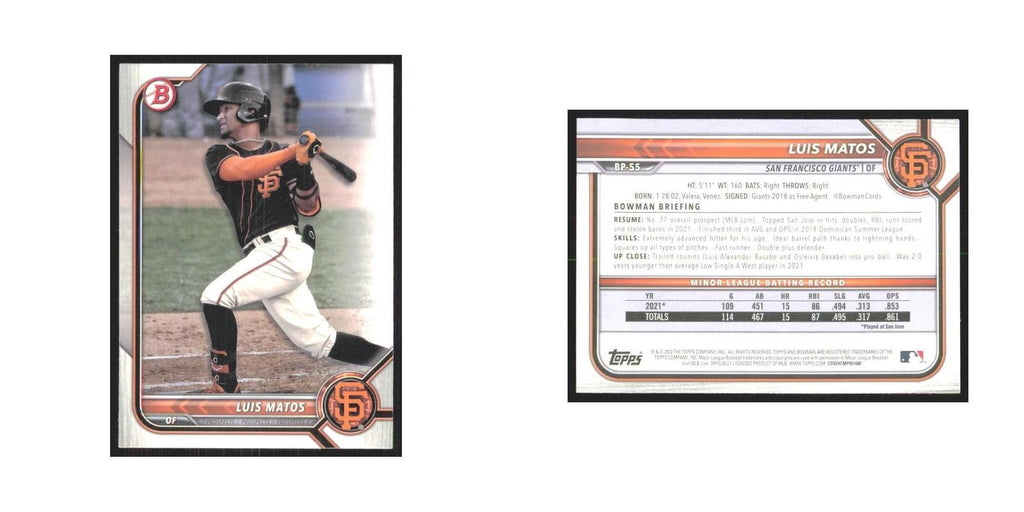 2022 Bowman Prospects Luis Matos Giants #BP-55