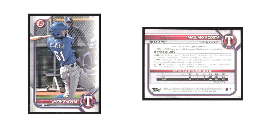 2022 Bowman Prospects Maximo Acosta Rangers #BP-113
