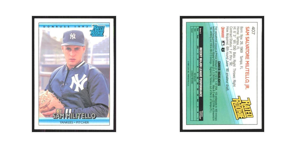 1992 Donruss Sam Militello RC Yankees #407