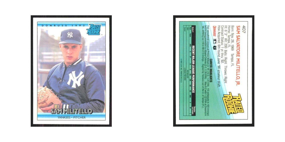 1992 Donruss Sam Militello RC Yankees #407