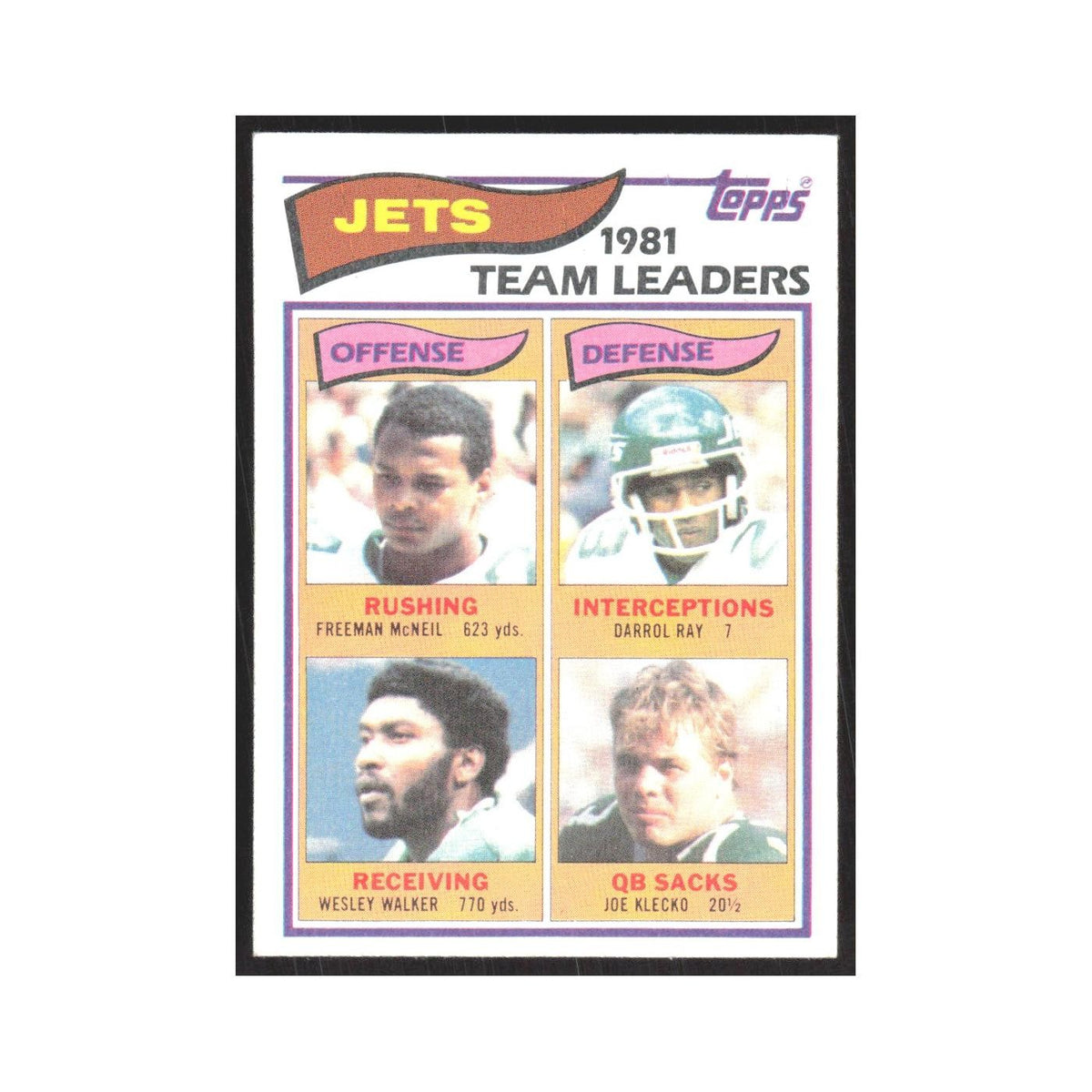 1982 Topps Freeman McNeil/Darrol Ray/Wesley Walker/Joe Klecko Jets #160