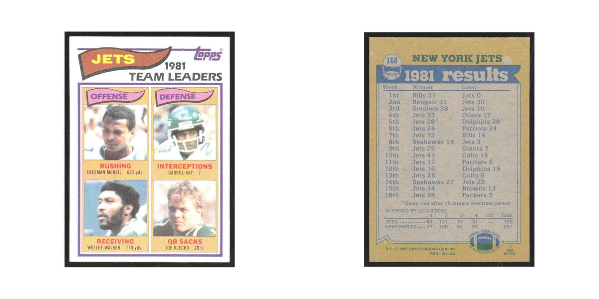 1982 Topps Freeman McNeil/Darrol Ray/Wesley Walker/Joe Klecko Jets #160