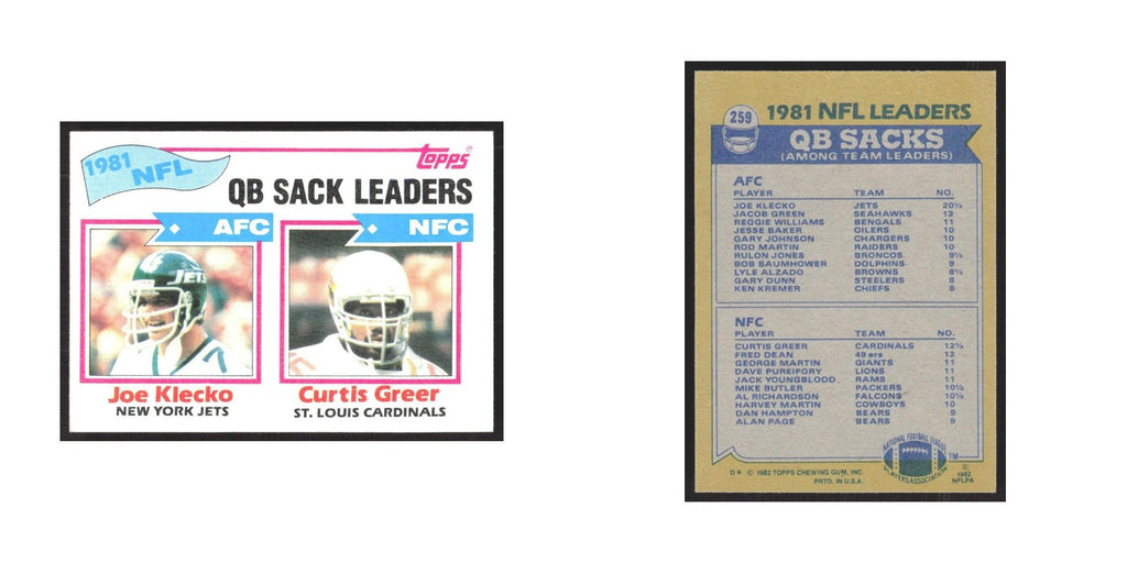 1982 Topps Joe Klecko/Curtis Greer New York Jets/St. Louis Cardinals #259