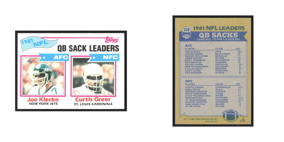 1982 Topps Joe Klecko/Curtis Greer New York Jets/St. Louis Cardinals #259