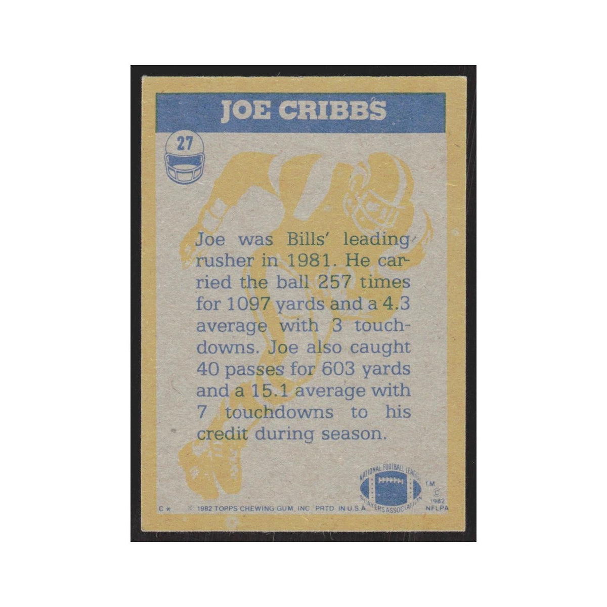1982 Topps Joe Cribbs Bills #27