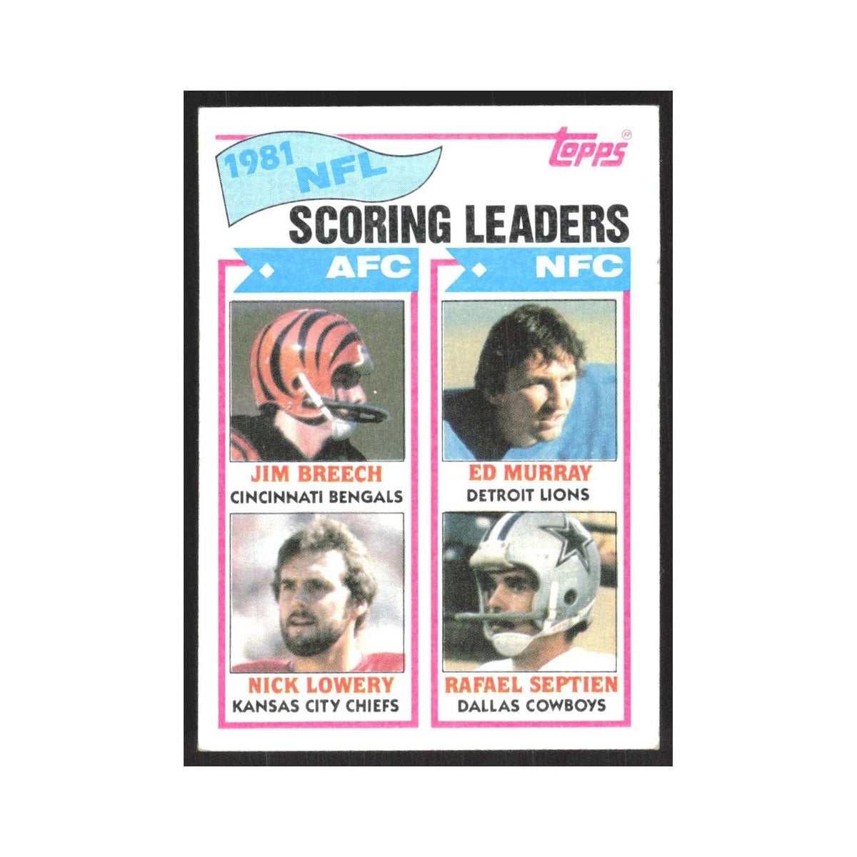 1982 Jim Breech/Ed Murray/Nick Lowery/Rafael Septien Cincinnati Bengals/Detroit