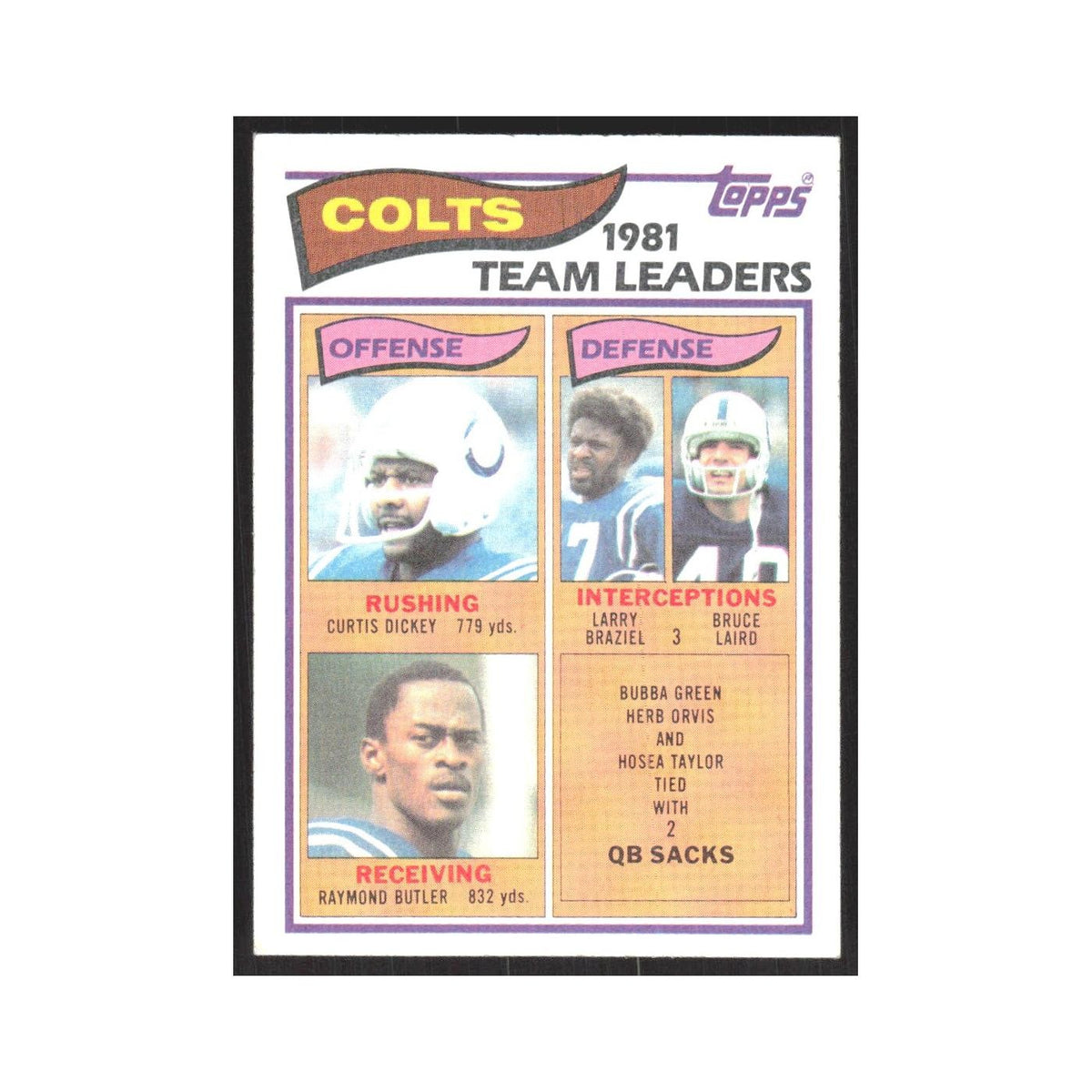 1982 Curtis Dickey/Larry Braziel/Bruce Laird/Raymond Butler Baltimore Colts