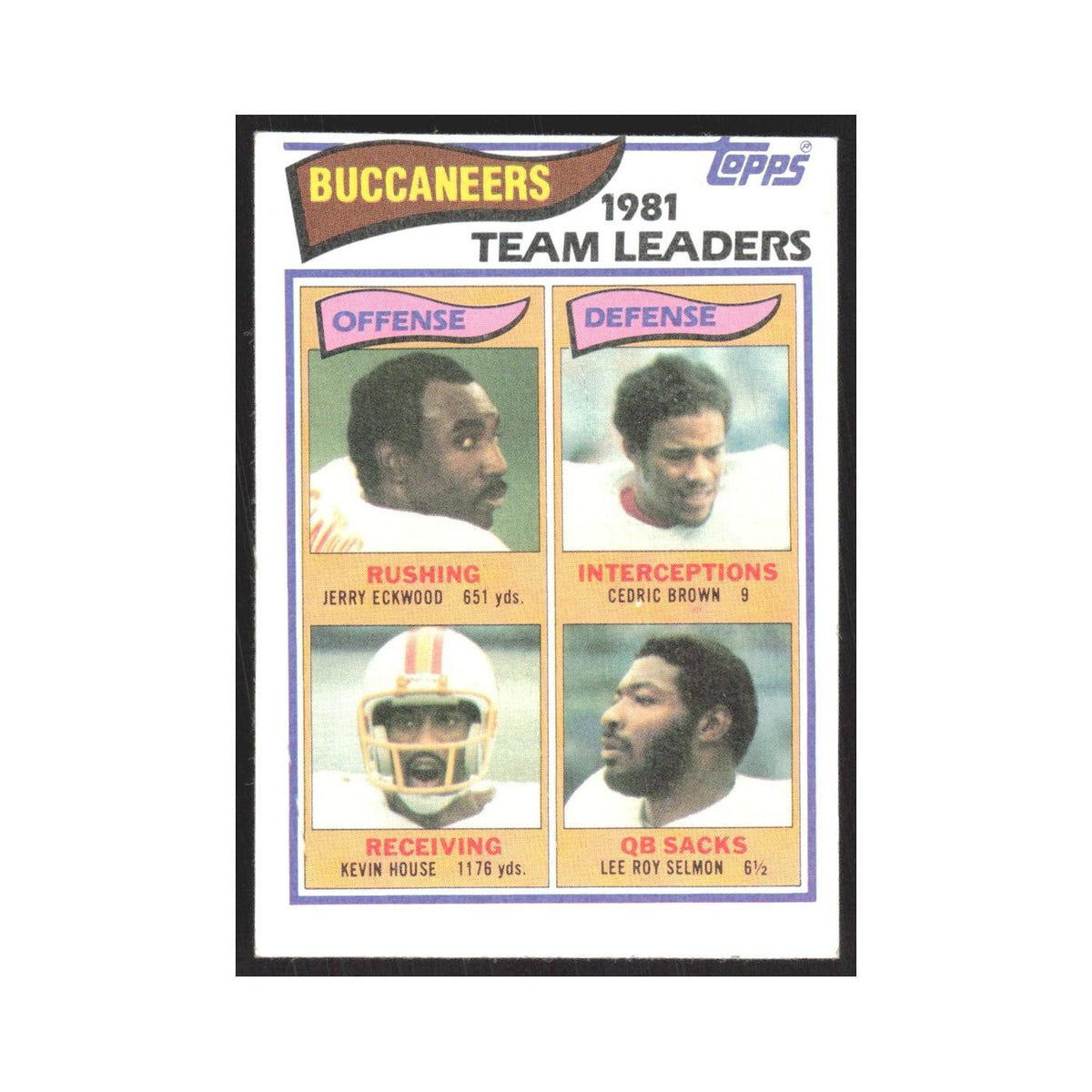 1982 Topps Jerry Eckwood/Cedric Brown/Kevin House/Lee Roy Selmon Buccaneers #495